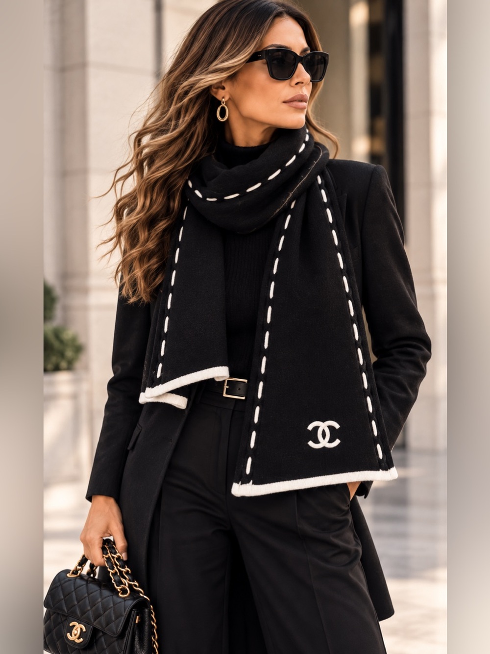 Black & White Cashmere & Silk Scarf – New With Tags